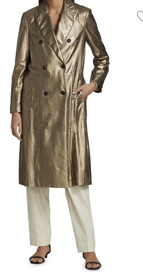 Новое женское кожаное пальто Brunello Cucinelli стоимостью 9995 долларов США, коричневое золото 6/40 It