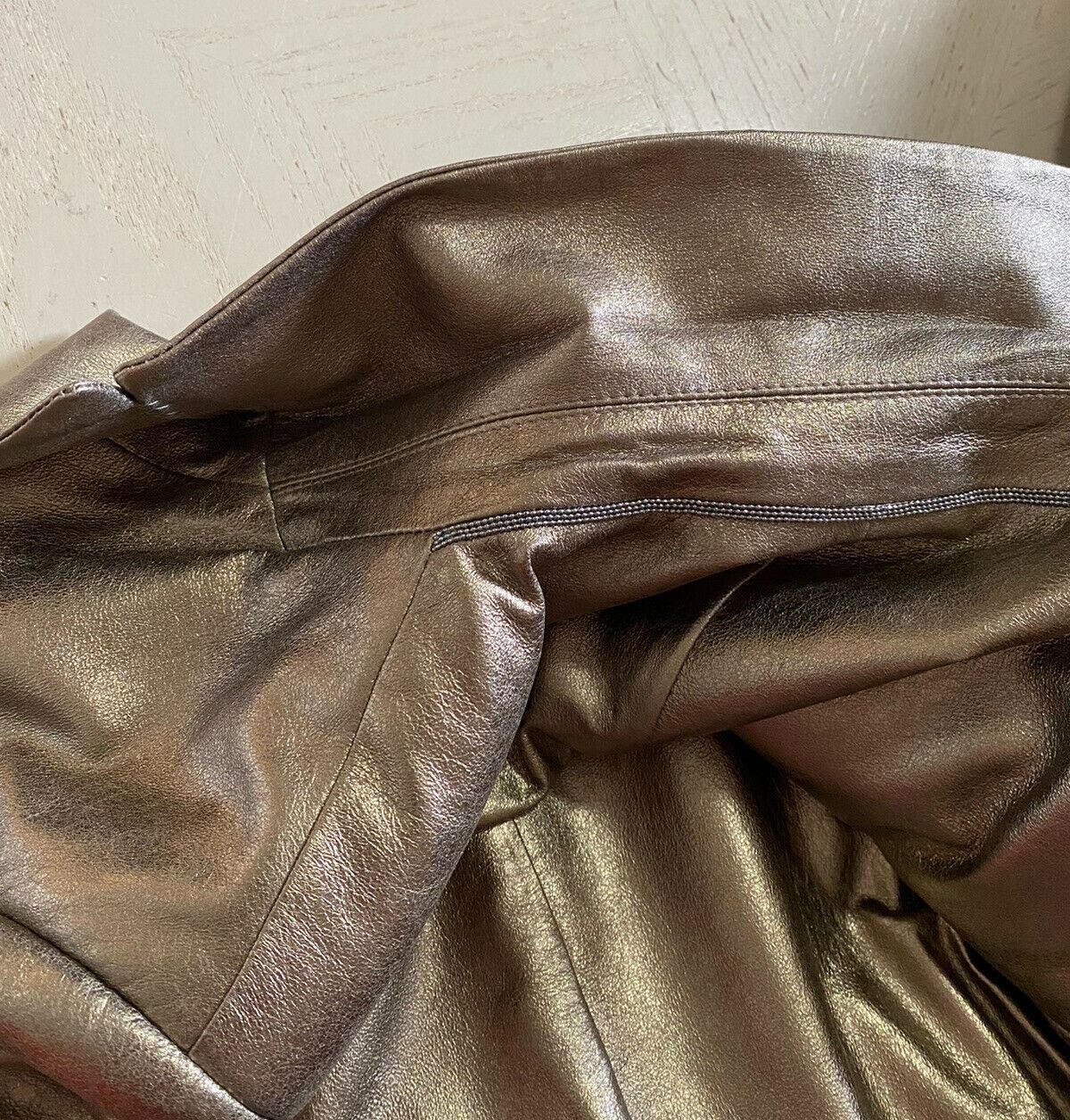 New $9995 Brunello Cucinelli Women Metallic Leather Overcoat Brown Gold 6/40 It