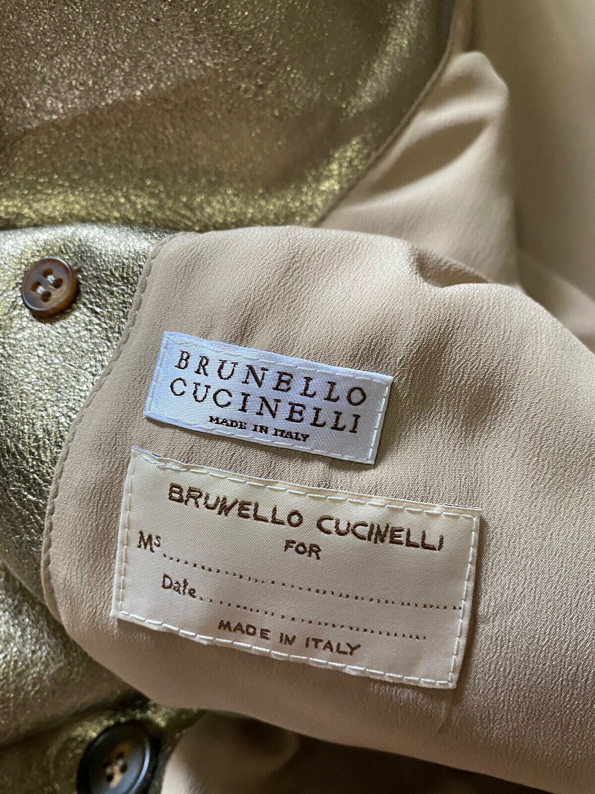 New $9995 Brunello Cucinelli Women Metallic Leather Overcoat Brown Gold 6/40 It