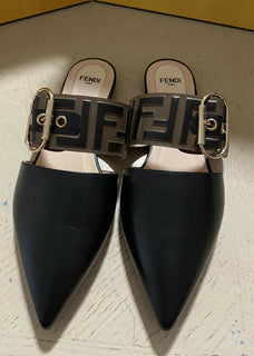 NIB $ 750 Fendi Damen Leder flache Mules Sandalenschuhe Schwarz 7 US/37 US Italien
