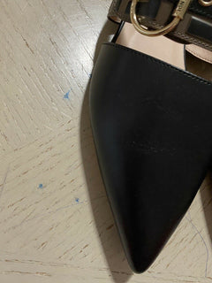 NIB $ 750 Fendi Damen Leder flache Mules Sandalenschuhe Schwarz 7 US/37 US Italien