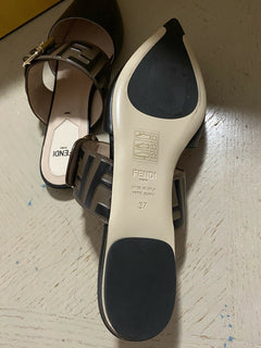 NIB $ 750 Fendi Damen Leder flache Mules Sandalenschuhe Schwarz 7 US/37 US Italien