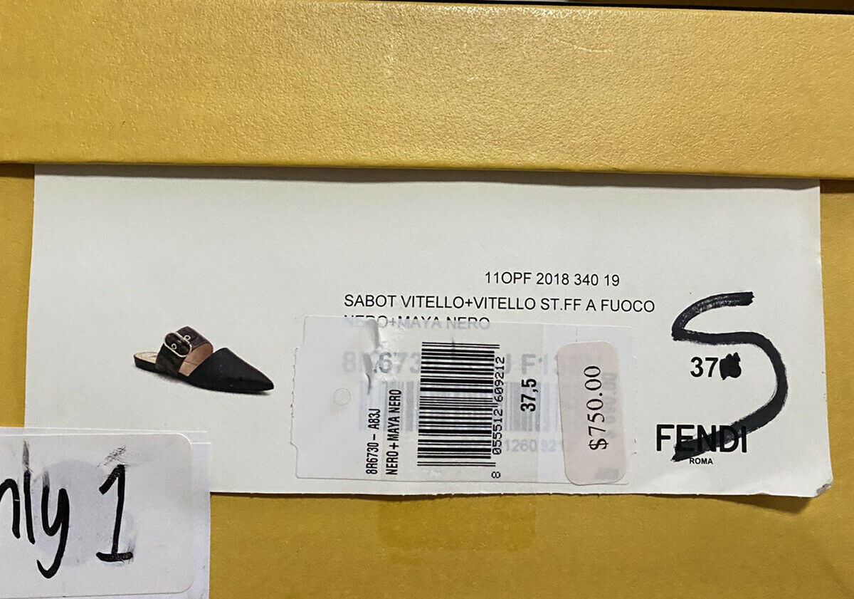 NIB $ 750 Fendi Damen Leder flache Mules Sandalenschuhe Schwarz 7 US/37 US Italien