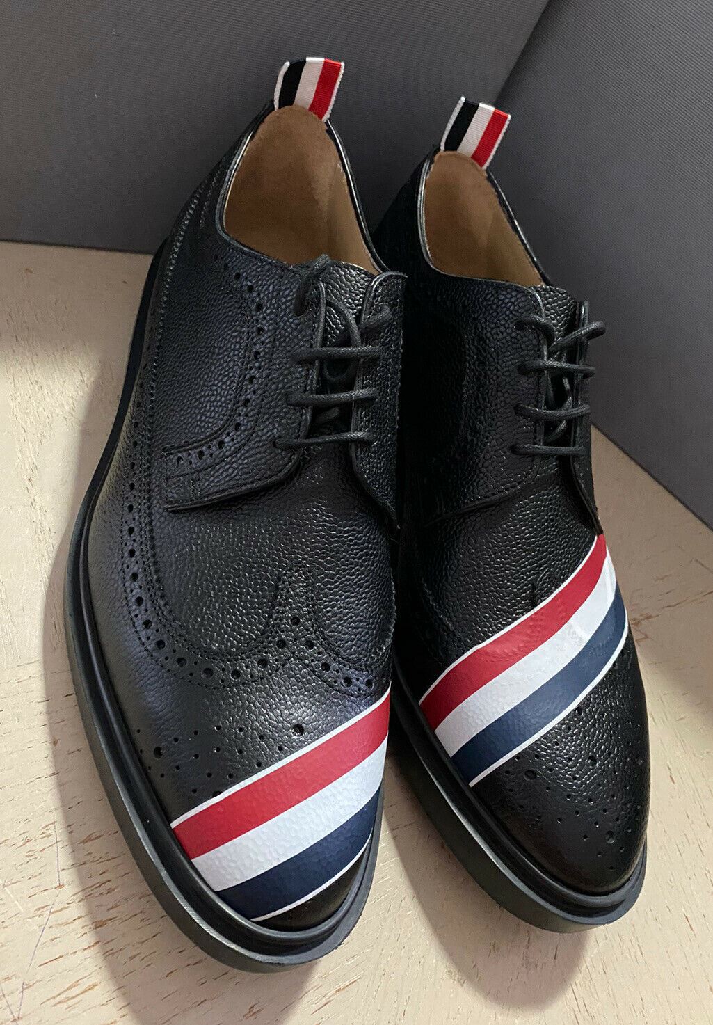 NIB $790 Thom Browne Men Pebbled Leather Derby Shoes Shoes Black 10 US/43 Eu Ita