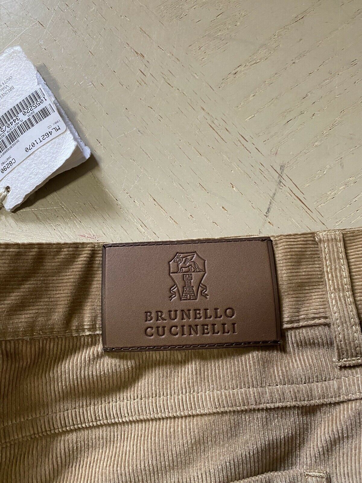 NWT $1025 Brunello Cucinelli Men Corduroy Velvet Pants Khaki 38 US/54 Eu Italy