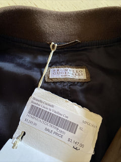$5245 Brunello Cucinelli Herren Lederjacke Mantel DK Braun Größe XL