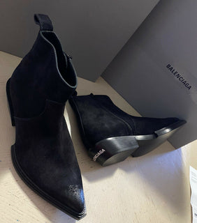 Neu $ 1090 Balenciaga Herren Santing Wildleder Westernstiefel Schuhe Schwarz 10 US/43 Eu Ita
