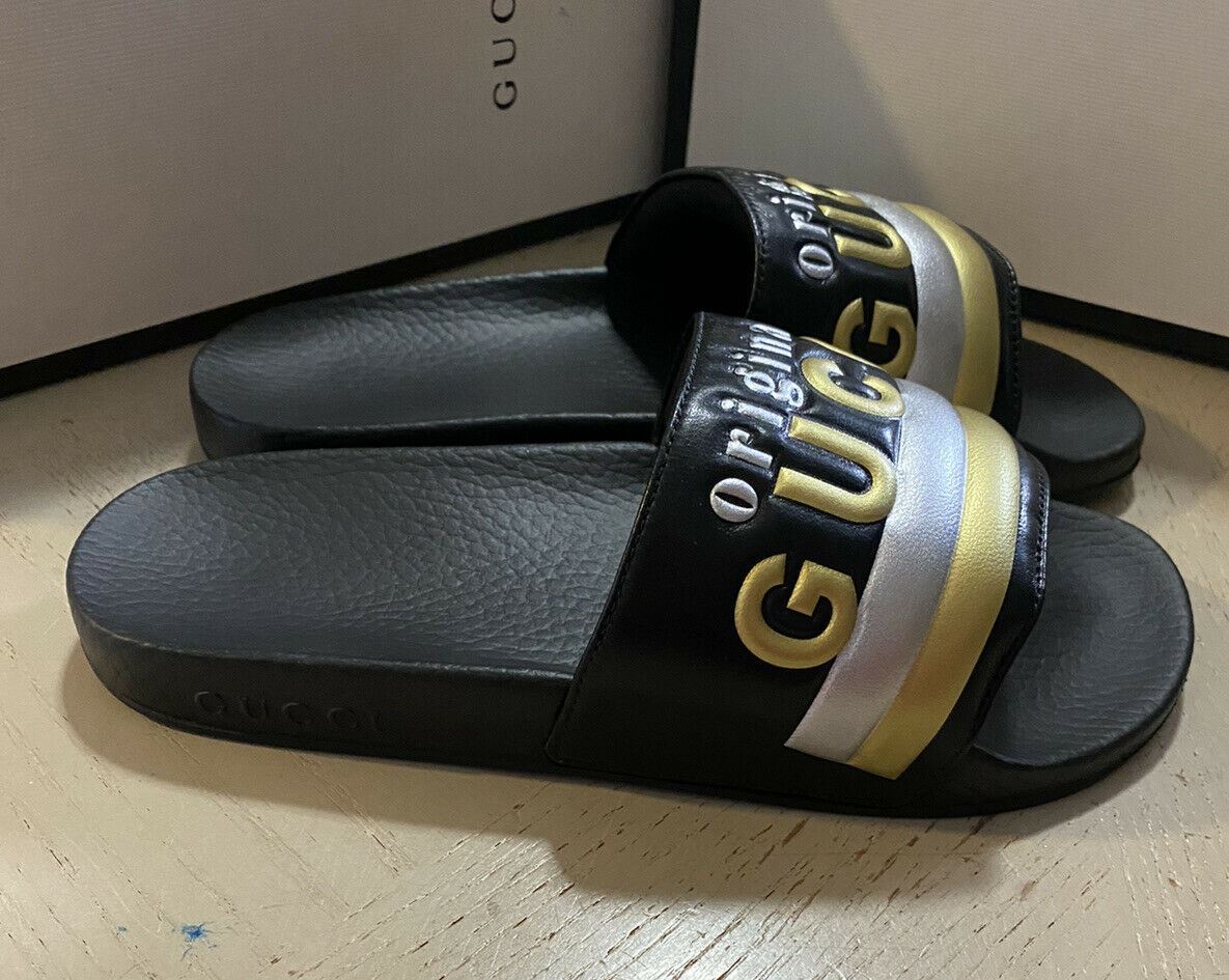 NIB Оригинальные женские сандалии Gucci черные/золотые/серебристые 8 США (38 ЕС) Италия