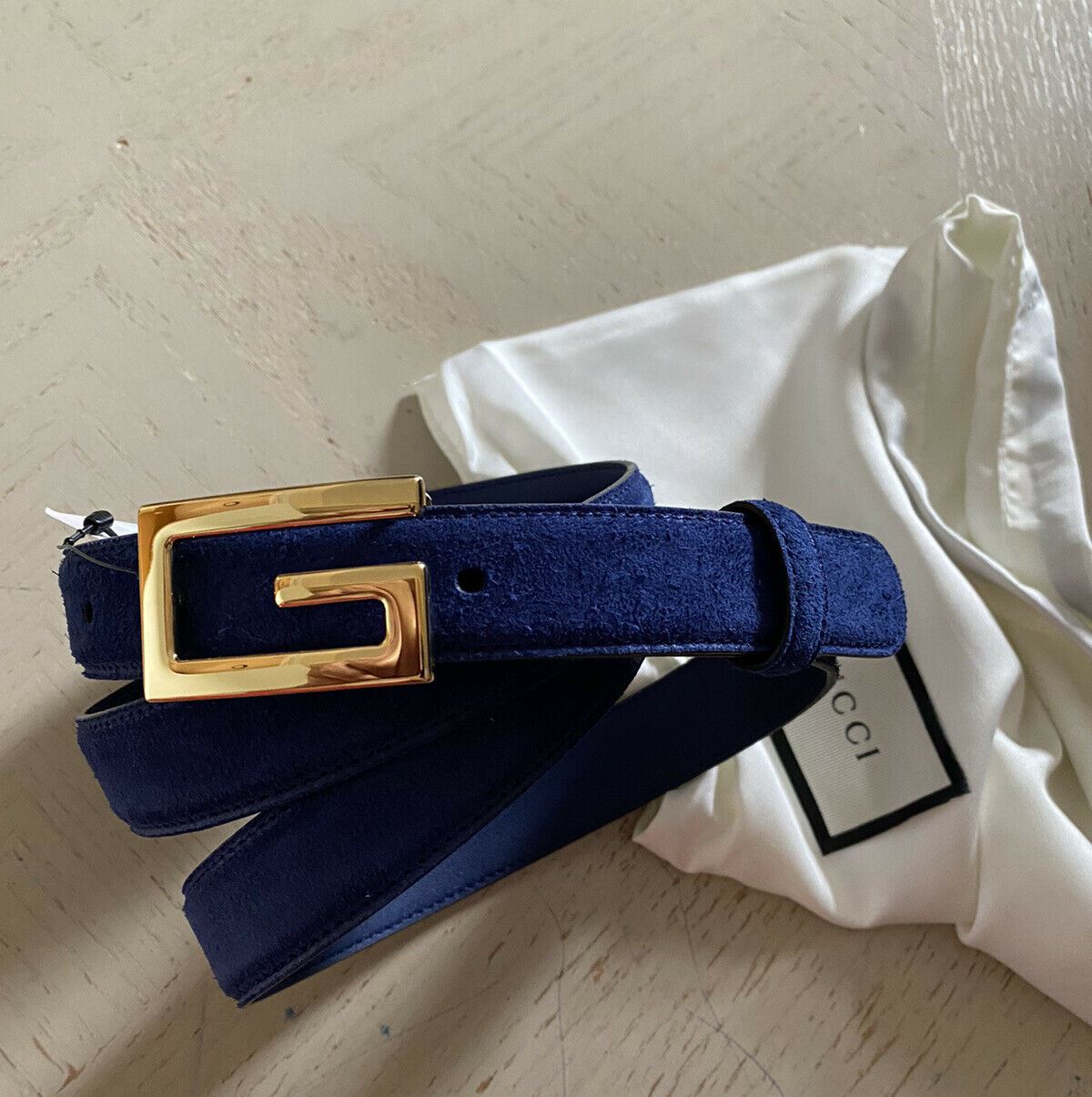 New $890 Gucci Mens Suede GG Belt Navy 110/44 Italy