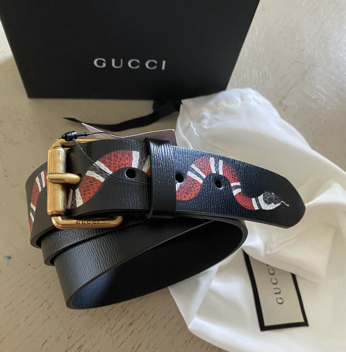 New Gucci Mens Shangal Snake Leather Black 115/46 Italy
