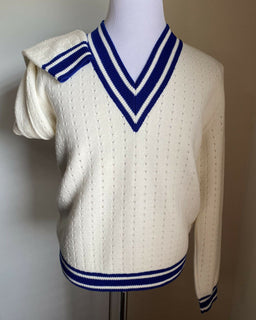 NWT $1320 Gucci Men Wool V Neck Sweater Color White/Milk/Blue L Italy