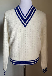 NWT $1320 Gucci Men Wool V Neck Sweater Color White/Milk/Blue L Italy