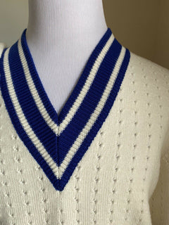 NWT $1320 Gucci Men Wool V Neck Sweater Color White/Milk/Blue L Italy