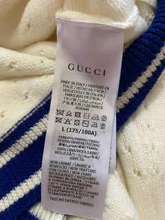 NWT $1320 Gucci Men Wool V Neck Sweater Color White/Milk/Blue L Italy
