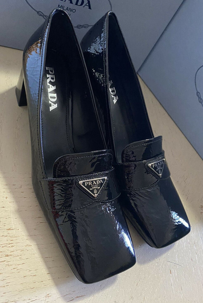 NIB 750 $ PRADA Damen-Pumps, Loafer-Schuhe aus strukturiertem Leder, Schwarz, 10,5 US/40,5 Eu