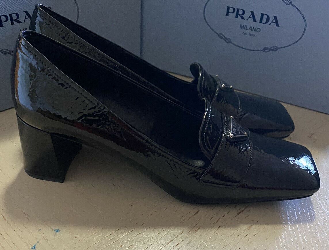 NIB $750 PRADA Women Pumps Textured Leather Loafer Shoes Black 10.5 US/40.5 Eu