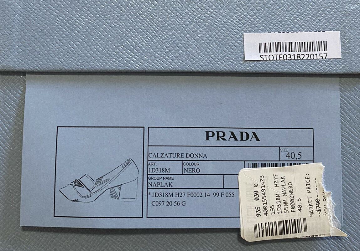 NIB 750 $ PRADA Damen-Pumps, Loafer-Schuhe aus strukturiertem Leder, Schwarz, 10,5 US/40,5 Eu