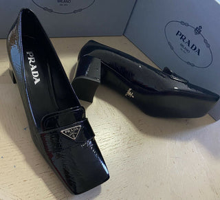 NIB 750 $ PRADA Damen-Pumps, Loafer-Schuhe aus strukturiertem Leder, Schwarz, 10,5 US/40,5 Eu