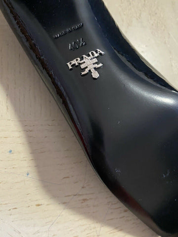 NIB $750 PRADA Women Pumps Textured Leather Loafer Shoes Black 10.5 US/40.5 Eu