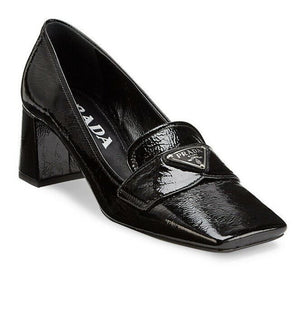 NIB 750 $ PRADA Damen-Pumps, Loafer-Schuhe aus strukturiertem Leder, Schwarz, 10,5 US/40,5 Eu