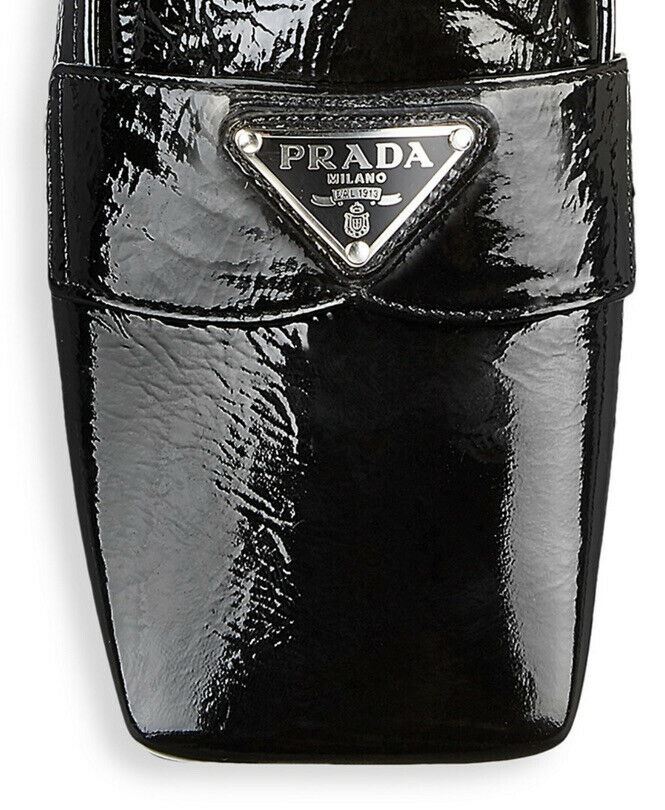 NIB $750 PRADA Женские туфли-лодочки Мокасины из фактурной кожи, черные 10,5 США/40,5 ЕС