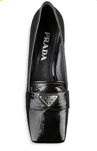 NIB $750 PRADA Women Pumps Textured Leather Loafer Shoes Black 10.5 US/40.5 Eu