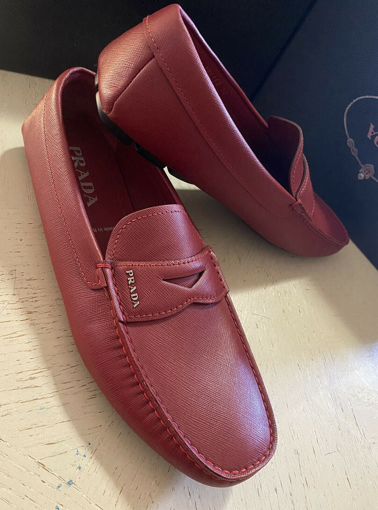 New PRADA Men. Rubino Saffino Leather Loafers Driver Red 11 US Italy