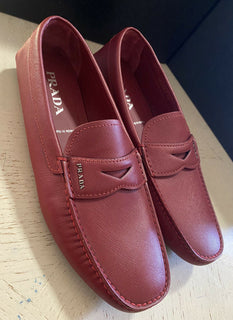 New PRADA Men. Rubino Saffino Leather Loafers Driver Red 11 US Italy