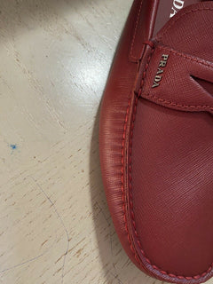 New PRADA Men. Rubino Saffino Leather Loafers Driver Red 11 US Italy