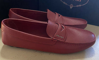 New PRADA Men. Rubino Saffino Leather Loafers Driver Red 11 US Italy