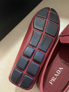 New PRADA Men. Rubino Saffino Leather Loafers Driver Red 11 US Italy