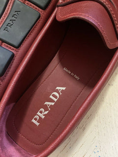 New PRADA Men. Rubino Saffino Leather Loafers Driver Red 11 US Italy