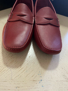 New PRADA Men. Rubino Saffino Leather Loafers Driver Red 11 US Italy