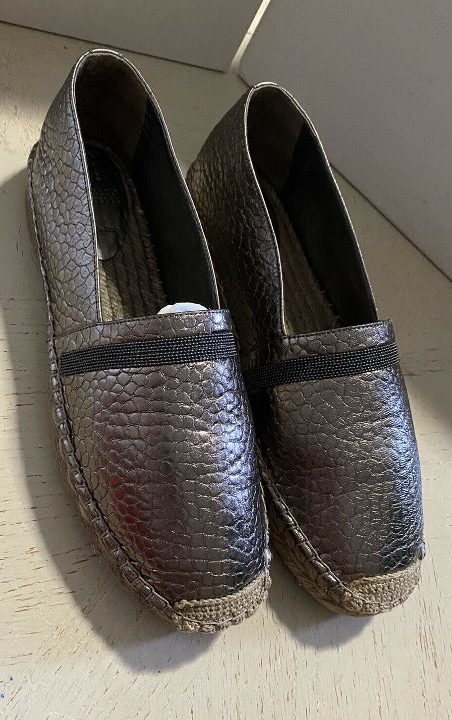 NIB 750 $ Brunello Cucinelli Damen Espadrille-Schuhe aus Leder Bronze 8 US/38 Eu