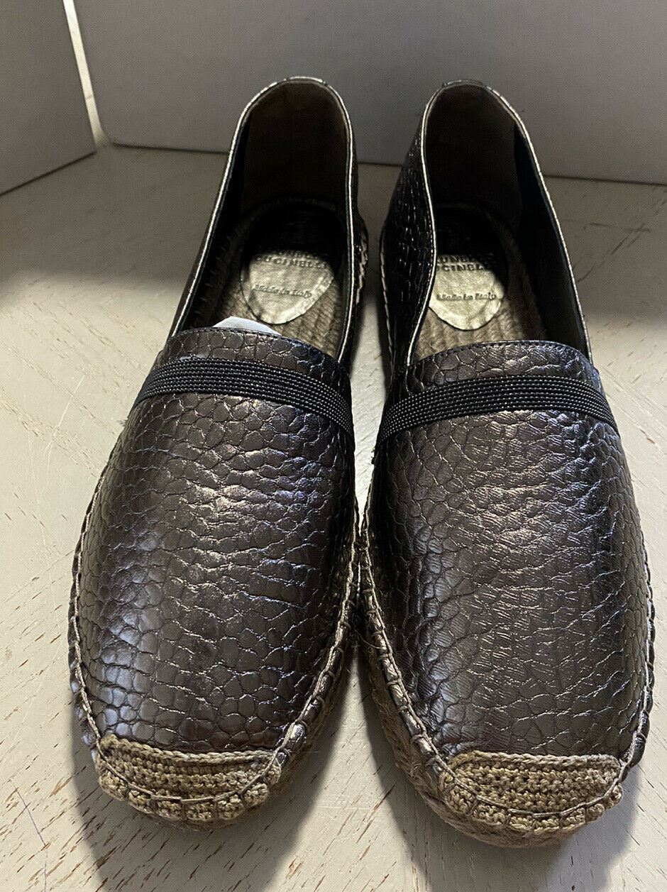 NIB 750 $ Brunello Cucinelli Damen Espadrille-Schuhe aus Leder Bronze 8 US/38 Eu