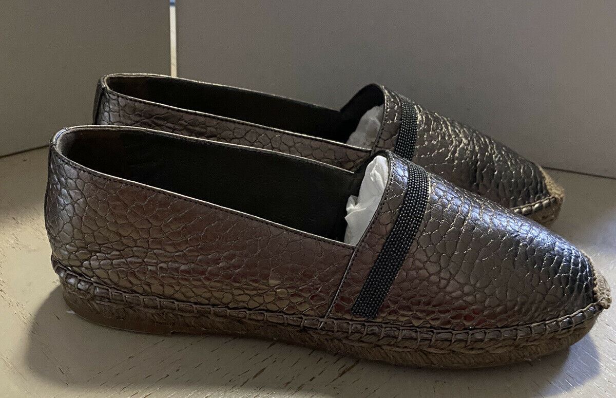 NIB 750 $ Brunello Cucinelli Damen Espadrille-Schuhe aus Leder Bronze 8 US/38 Eu