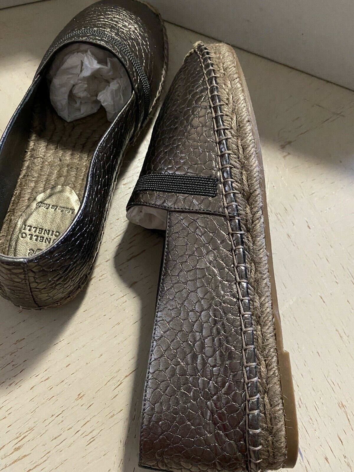 NIB 750 $ Brunello Cucinelli Damen Espadrille-Schuhe aus Leder Bronze 8 US/38 Eu