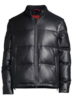 Neue 5750 $ Isaia Leder-Daunen-Pufferjacke, Weste, Mantel, Marineblau, 40 US/50 Eu