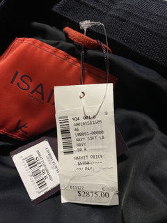 Neue 5750 $ Isaia Leder-Daunen-Pufferjacke, Weste, Mantel, Marineblau, 40 US/50 Eu