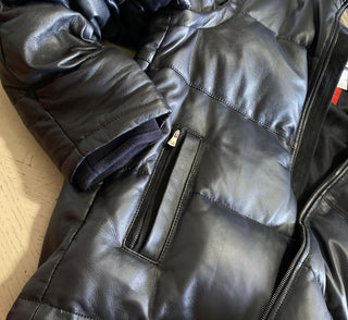 Neue 5750 $ Isaia Leder-Daunen-Pufferjacke, Weste, Mantel, Marineblau, 40 US/50 Eu
