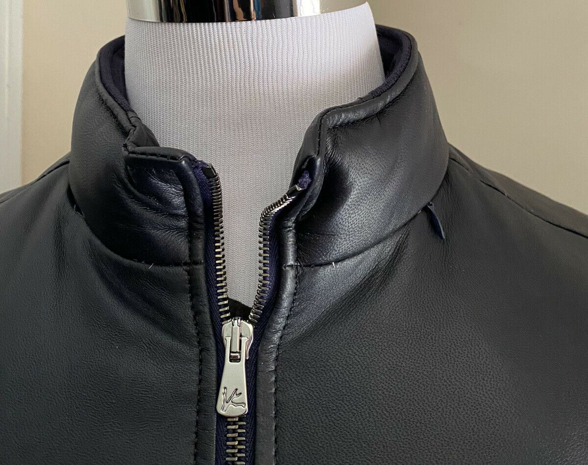 Neue 5750 $ Isaia Leder-Daunen-Pufferjacke, Weste, Mantel, Marineblau, 40 US/50 Eu