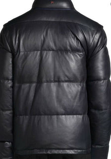 Neue 5750 $ Isaia Leder-Daunen-Pufferjacke, Weste, Mantel, Marineblau, 40 US/50 Eu