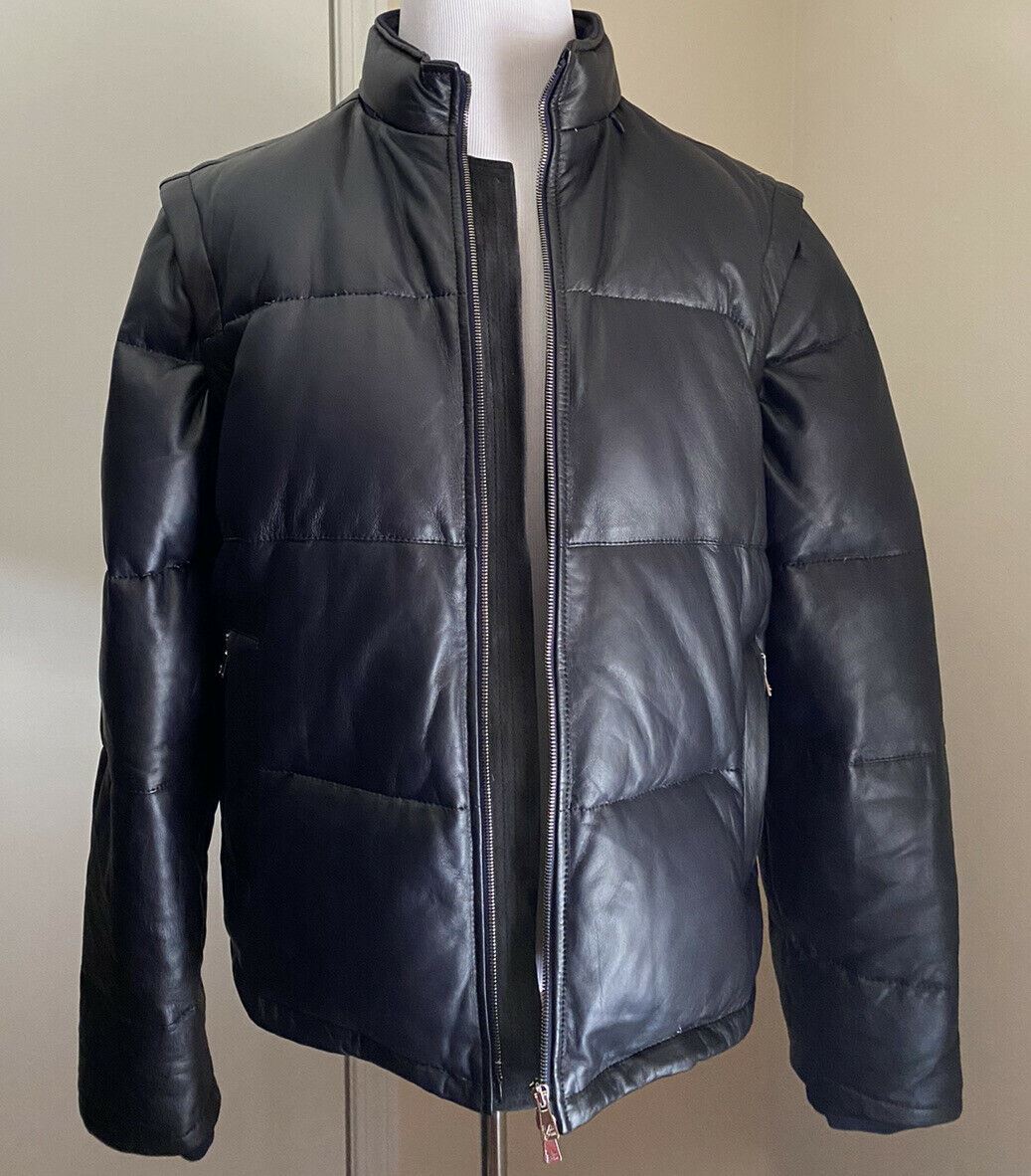 Neue 5750 $ Isaia Leder-Daunen-Pufferjacke, Weste, Mantel, Marineblau, 40 US/50 Eu