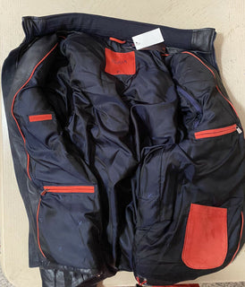 Neue 5750 $ Isaia Leder-Daunen-Pufferjacke, Weste, Mantel, Marineblau, 40 US/50 Eu