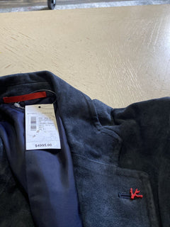 Neu mit Etikett: 4995 $ Isaia Herren-Blazer aus Seiden-Wildleder, Sportmantel, Marineblau, 44R US/54R Eu