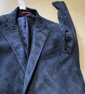 Neu mit Etikett: 4995 $ Isaia Herren-Blazer aus Seiden-Wildleder, Sportmantel, Marineblau, 44R US/54R Eu