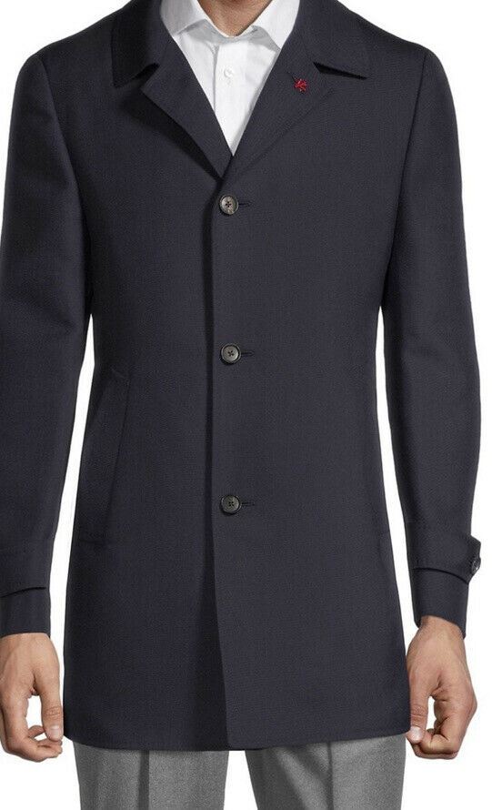 Neu mit Etikett: 3995 $ Isaia Herren-Einreiher-Blazer-Jackenmantel, Marineblau, 44R US/54R Eu