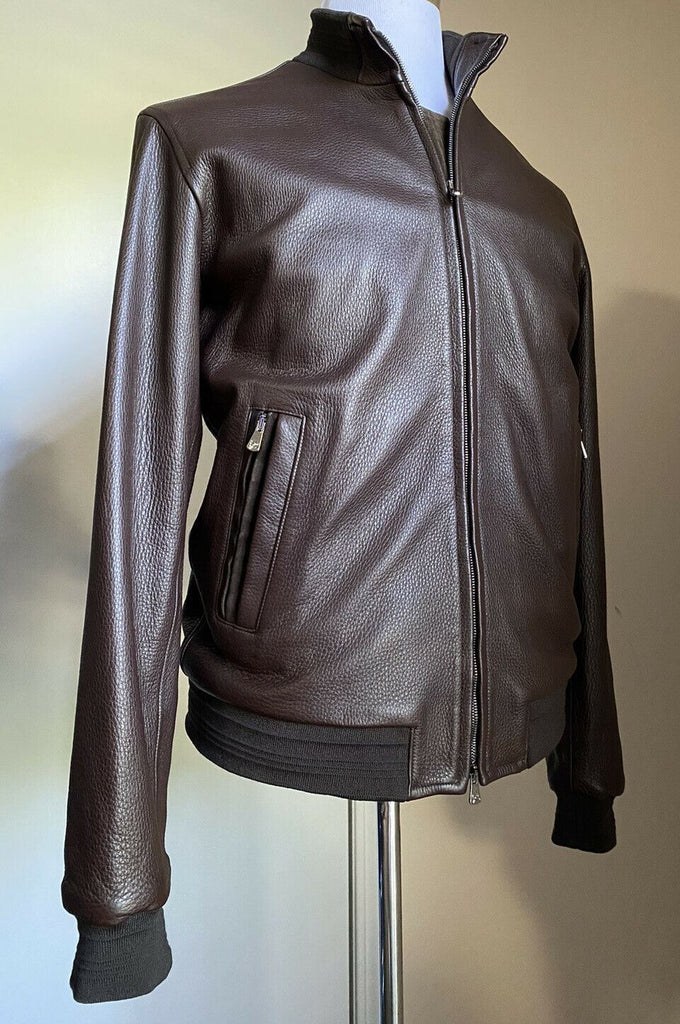 Neuer 5500 $ Isaia Leder Bomberjacke Mantel Braun 44 US/54 Eu Italien