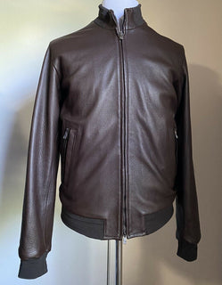 Neuer 5500 $ Isaia Leder Bomberjacke Mantel Braun 44 US/54 Eu Italien