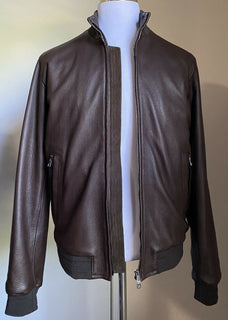 Neuer 5500 $ Isaia Leder Bomberjacke Mantel Braun 44 US/54 Eu Italien